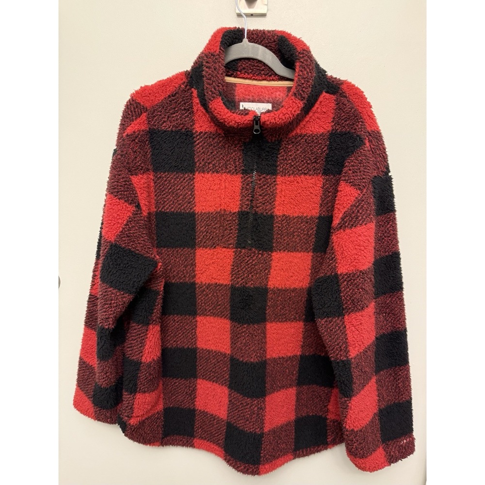 Koolaburra by UGG Buffalo Check Fleece Women's 1X Red Black Quarter Zip‎ Jacket